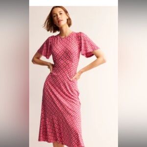 Boden Pink Patterned Midi Dress